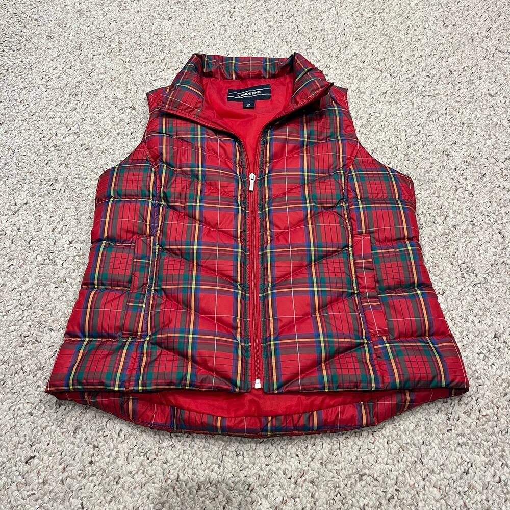 Lands End Plaid Down Puffer Vest M Preppy Classic Outdoor Gorpcore Fall